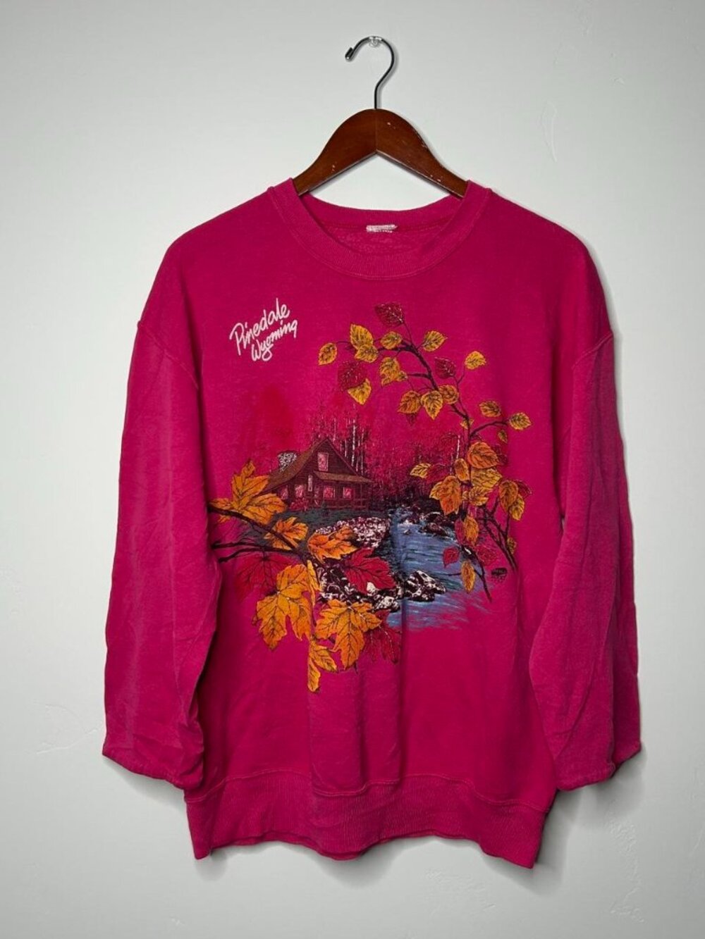 Vintage 90s Pink Sweatshirt with Autumn Scene